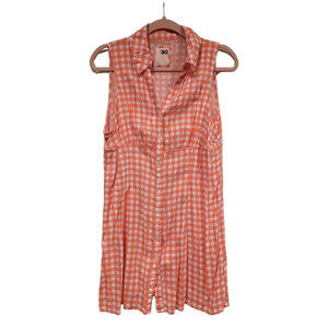 SO® Dress Womens XL Button Front Sleeveless Shirtdress Orange & Pink Shirtdress